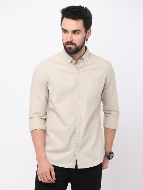 cream solid casual shirt - 19101596 - Very Small Image - 1
