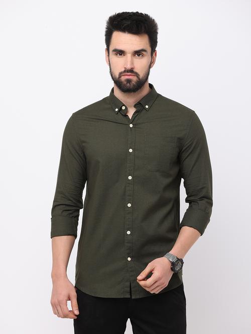 olive solid casual shirt - 19101598 - Very Small Image - 1