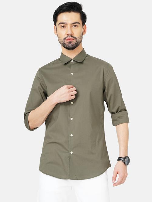 olive solid casual shirt - 19101599 - Very Small Image - 1