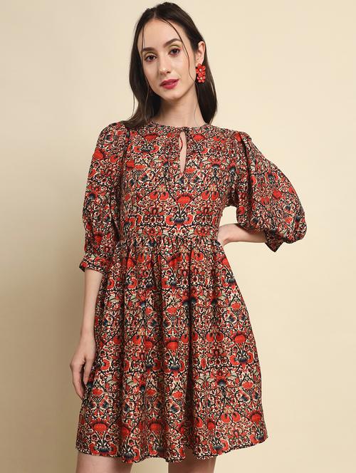 tie up neck printed fit & flare ethnic dress - 19102134 - Very Small Image - 1