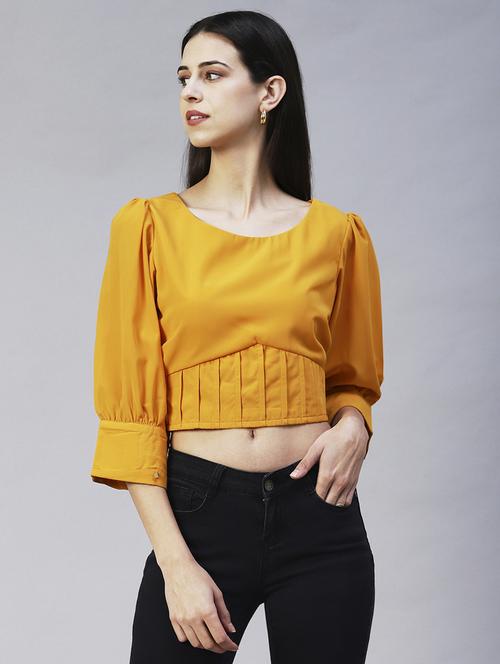 yellow georgette crop top - 19108434 - Very Small Image - 1