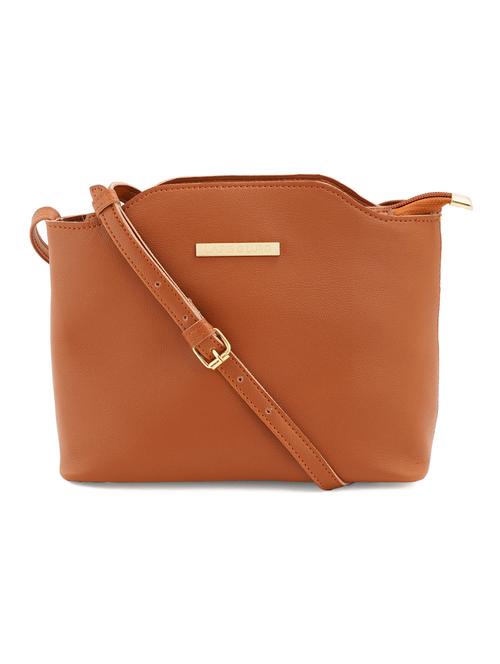 tan coloured leatherette (pu) regular sling bag - 19109669 - Very Small Image - 1