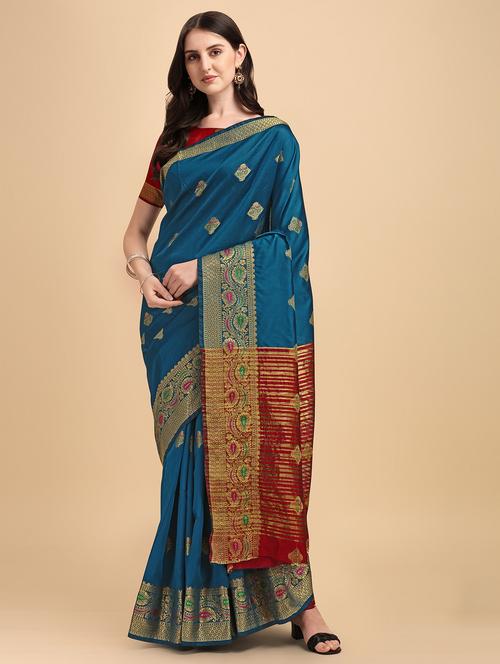 self design woven saree with blouse - 19110083 - Very Small Image - 1