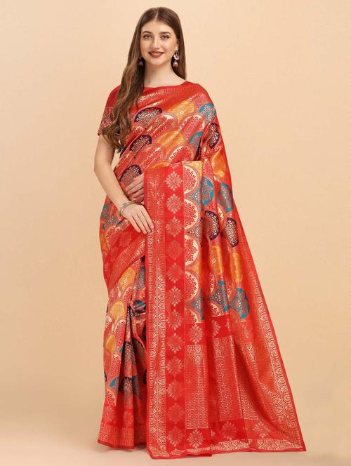 women's self design red colored saree - 19110159 - Very Small Image - 1