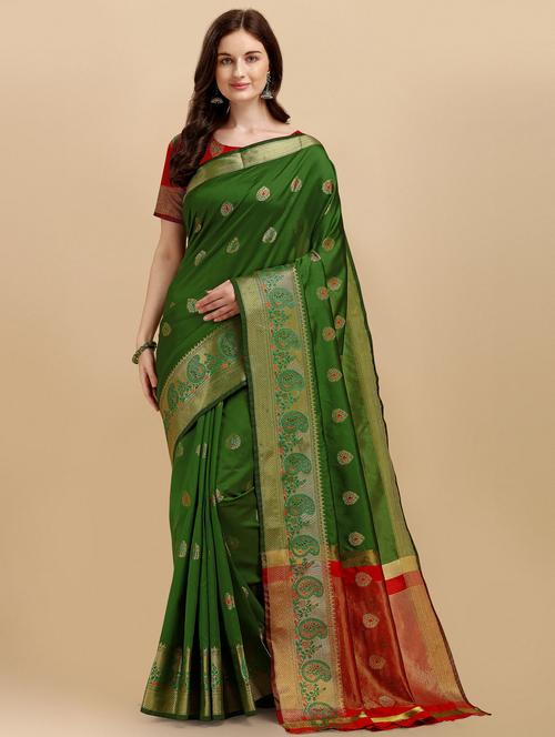 green self design woven saree with blouse - 19110166 - Very Small Image - 1