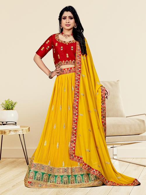 yellow embroidered lehenga - 19110357 - Very Small Image - 1