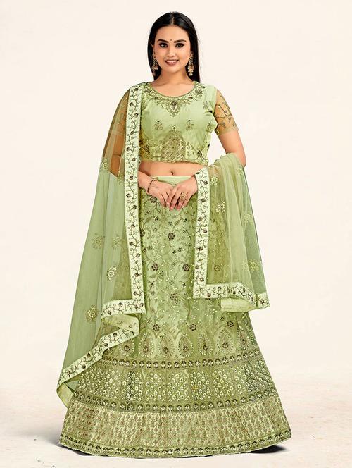 green zari detailed flared lehenga - 19110417 - Very Small Image - 1