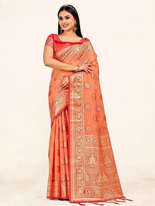 women's self design peach colored saree - 19110594 - Very Small Image - 1