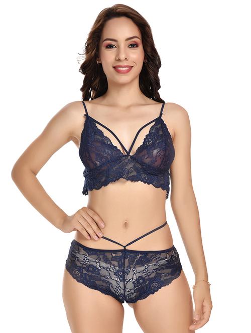 navy blue net bras and panty set - 19110844 - Very Small Image - 1