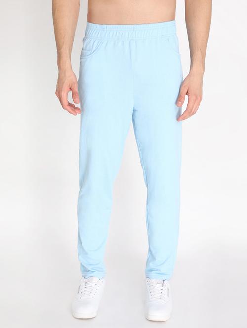 light blue cotton blend full length track pant - 19115504 - Very Small Image - 1