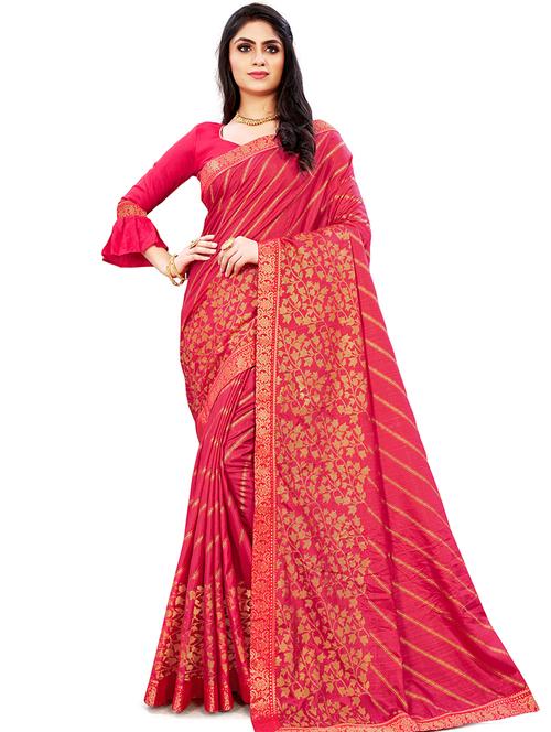 pink zari work saree with blouse - 19118291 - Very Small Image - 1