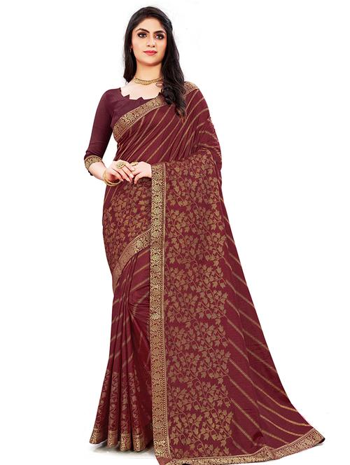 maroon printed saree with blouse - 19118295 - Very Small Image - 1