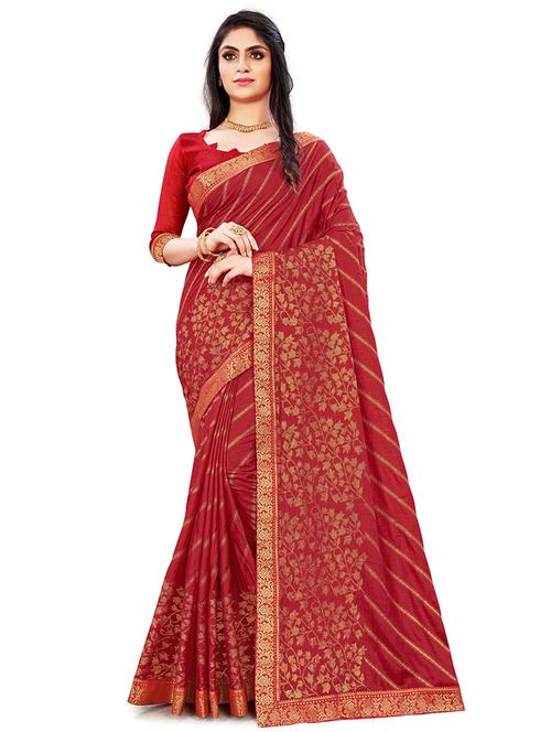 red printed saree - 19118298 - Very Small Image - 1