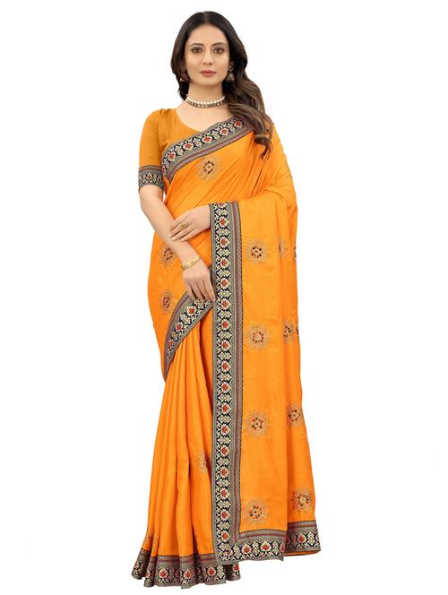 yellow printed saree with blouse - 19118307 - Very Small Image - 1