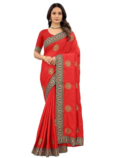 red printed saree with blouse - 19118311 - Very Small Image - 1