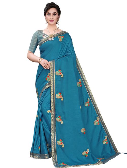blue embroidered saree - 19118332 - Very Small Image - 1