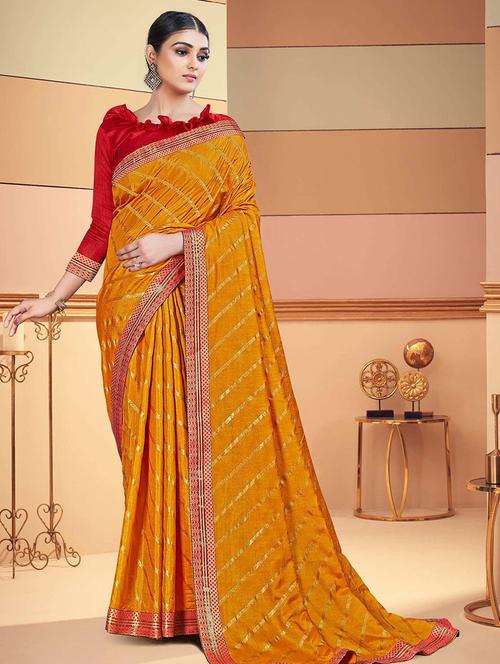 yellow striped saree with blouse - 19118375 - Very Small Image - 1