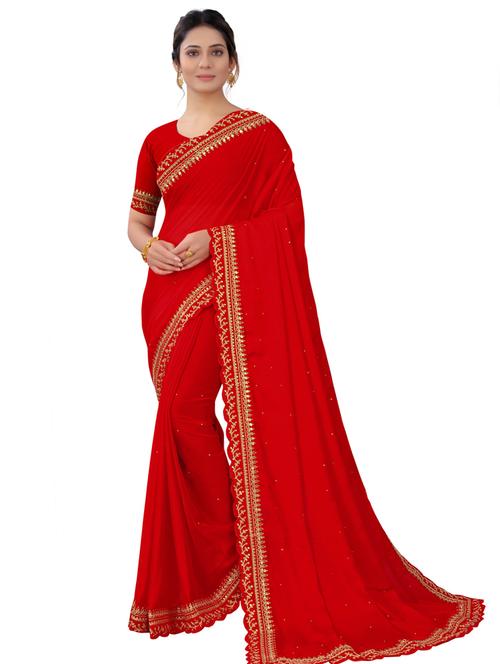 red solid saree with blouse - 19118393 - Very Small Image - 1