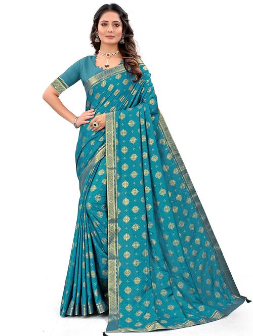 dark blue zari work saree with blouse - 19118401 - Very Small Image - 1
