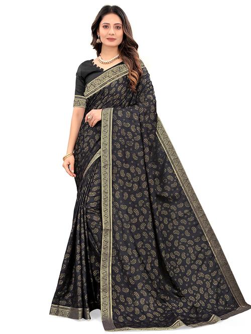 black printed saree with blouse - 19118415 - Very Small Image - 1
