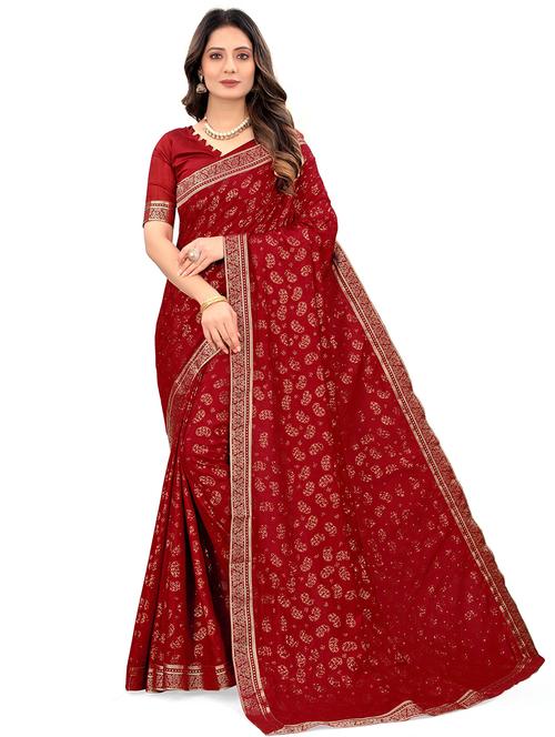 red printed saree with blouse - 19118418 - Very Small Image - 1