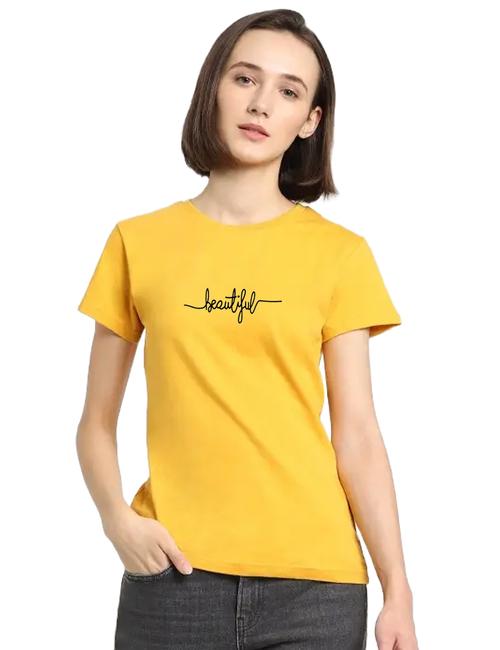 stylish sensational women short sleeve causal t-shirt (yellow) - 19120375 - Very Small Image - 1
