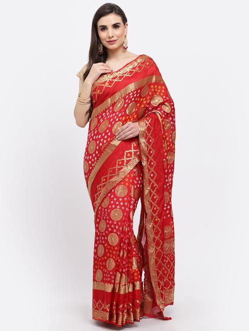 red bandhani saree with blouse - 19122050 - Very Small Image - 1