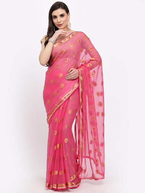 pink self design zari work woven saree with blouse - 19122059 - Very Small Image - 1