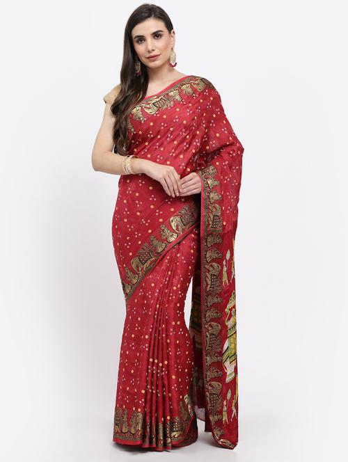 maroon bandhani saree - 19122064 - Very Small Image - 1