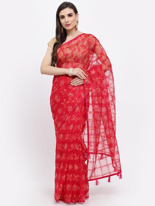 pink printed saree with blouse - 19122066 - Very Small Image - 1
