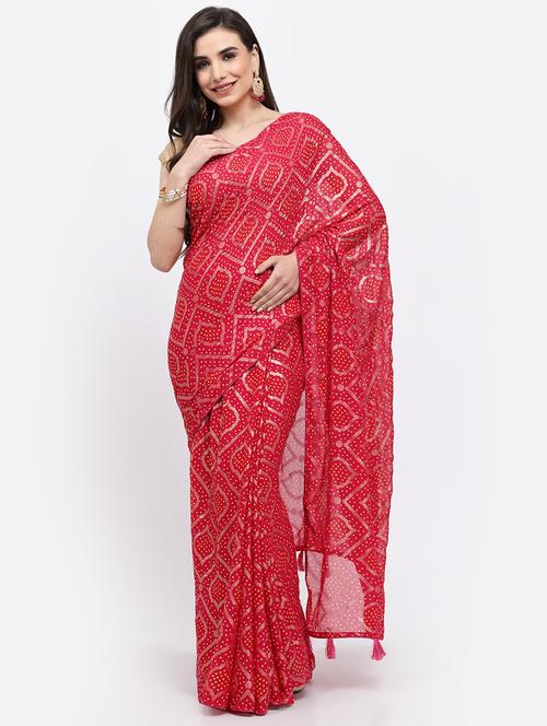 pink bandhani saree - 19122069 - Very Small Image - 1