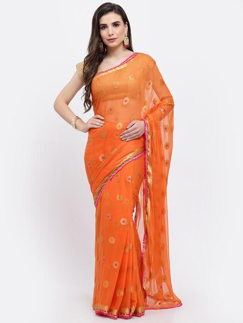 orange self design zari work saree - 19122079 - Very Small Image - 1