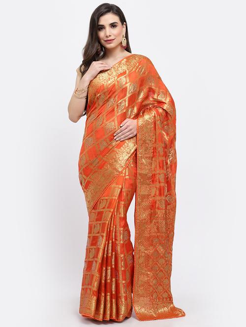 orange self design woven saree with blouse - 19122080 - Very Small Image - 1