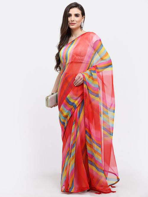 multi color leheriya printed saree with blouse - 19122087 - Very Small Image - 1