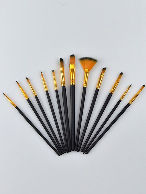 artist 12pcs paint brush set professional nylon hair watercolor oil gouache painting brushes( black $ gold) - 19122233 - Very Small Image - 1