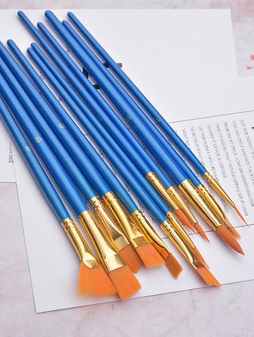 artist 12pcs blue color professional nylon painting pens wooden pole acrylic oil watercolor artist paint brush set - 19122242 - Very Small Image - 1