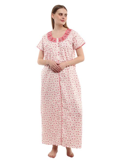 white floral printed embroidered detailed nighty - 19122734 - Very Small Image - 1