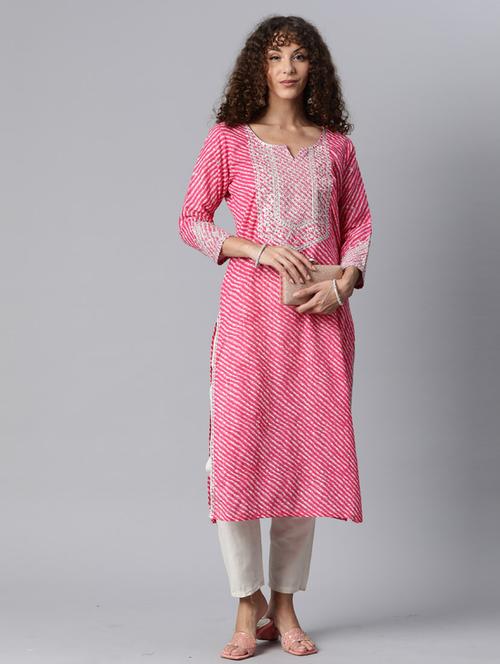 pink leheriya straight kurta - 19122844 - Very Small Image - 1