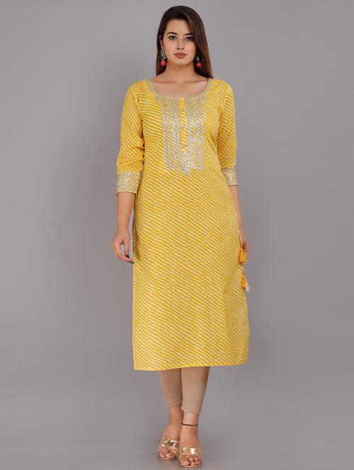 yellow leheriya straight kurta - 19122851 - Very Small Image - 1