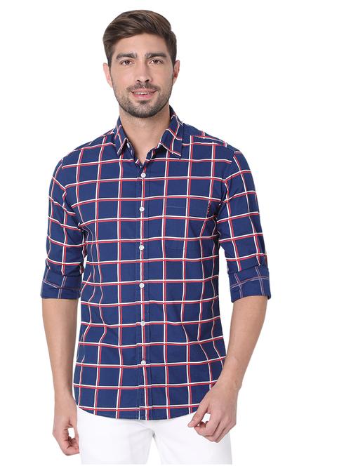 blue checkered casual shirt - 19124335 - Very Small Image - 1