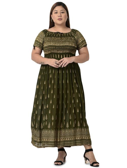 women olive green rayon maxi dress - 19126121 - Very Small Image - 1