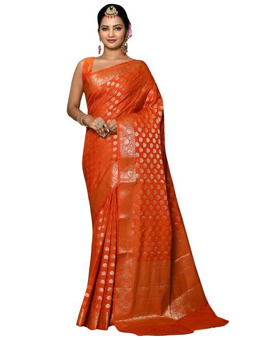 orange silk banarasi saree - 19126216 - Very Small Image - 1