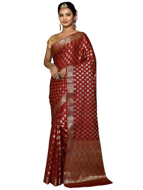 maroon silk banarasi saree with blouse - 19126219 - Very Small Image - 1