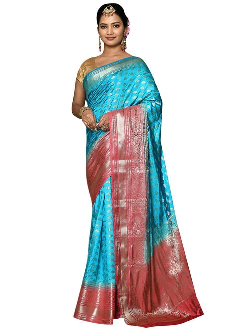 sky blue dupion banarasi saree with blouse - 19126222 - Very Small Image - 1