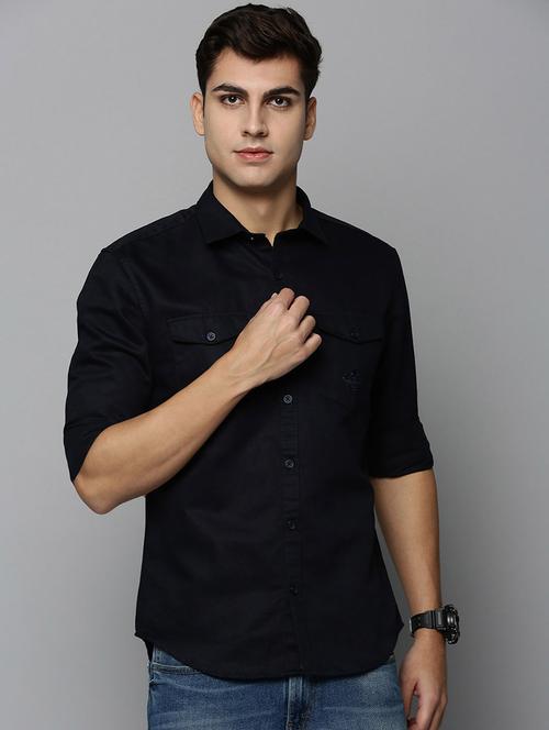 black solidcotton casual shirt - 19126326 - Very Small Image - 1