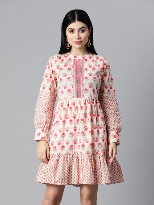pink printed flared ethnic dress - 19126547 - Very Small Image - 1