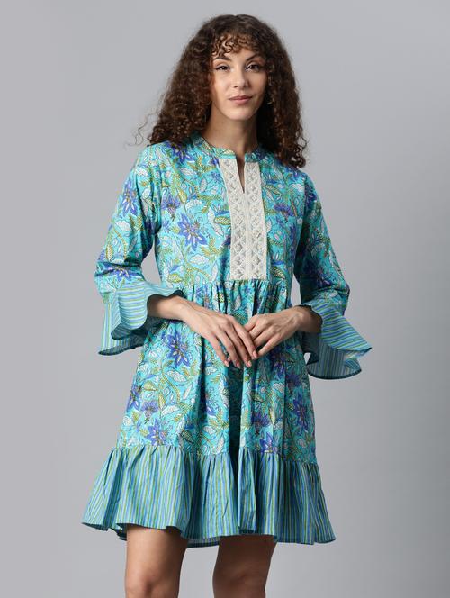light blue printed flared ethnic dress - 19126553 - Very Small Image - 1