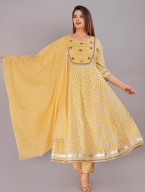 yellow printed kurta pant set - 19126640 - Very Small Image - 1