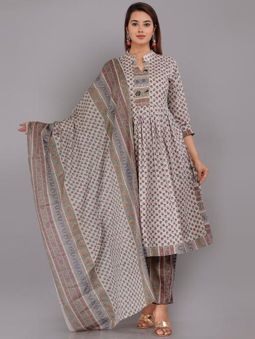 grey printed kurta pant set - 19126650 - Very Small Image - 1
