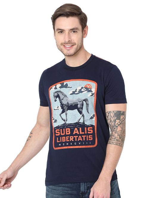 navy blue front printed t-shirt - 19127585 - Very Small Image - 1
